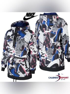 Nike “Just Do It” Newsprint 30th Anniversary Hooded Anorak XXL Windbreaker Women